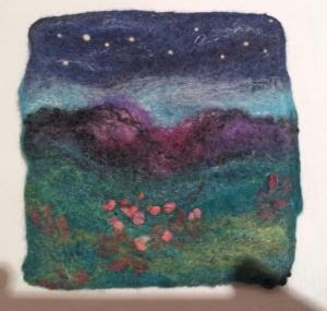 Wet felted picture 15x15cm of evening nature scene