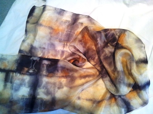 Scarf dyed with tea, roibus, iron, rust and alum 