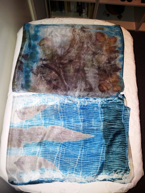 Two blue scarves with euc